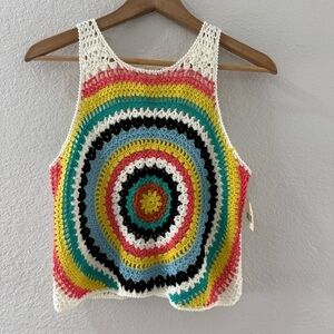 Altar’s State White Multicolor Granny Crochet Open Knit Tank NWT Size Medium